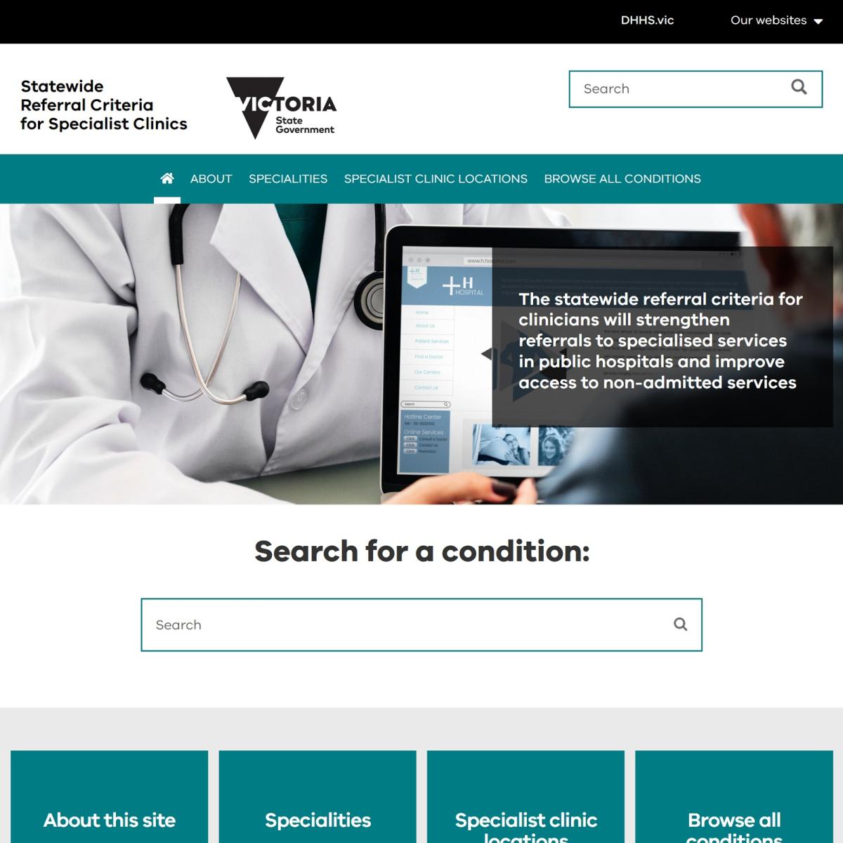 Statewide Referral Criteria for Specialist Clinics website screenshot