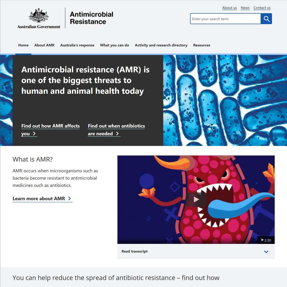 Antimicrobial Resistance website screenshot