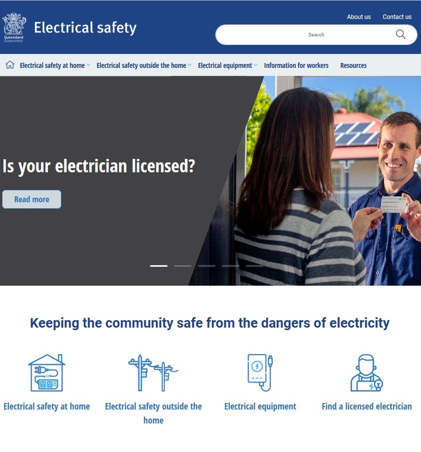 Electrical Safety Queensland homepage screenshot