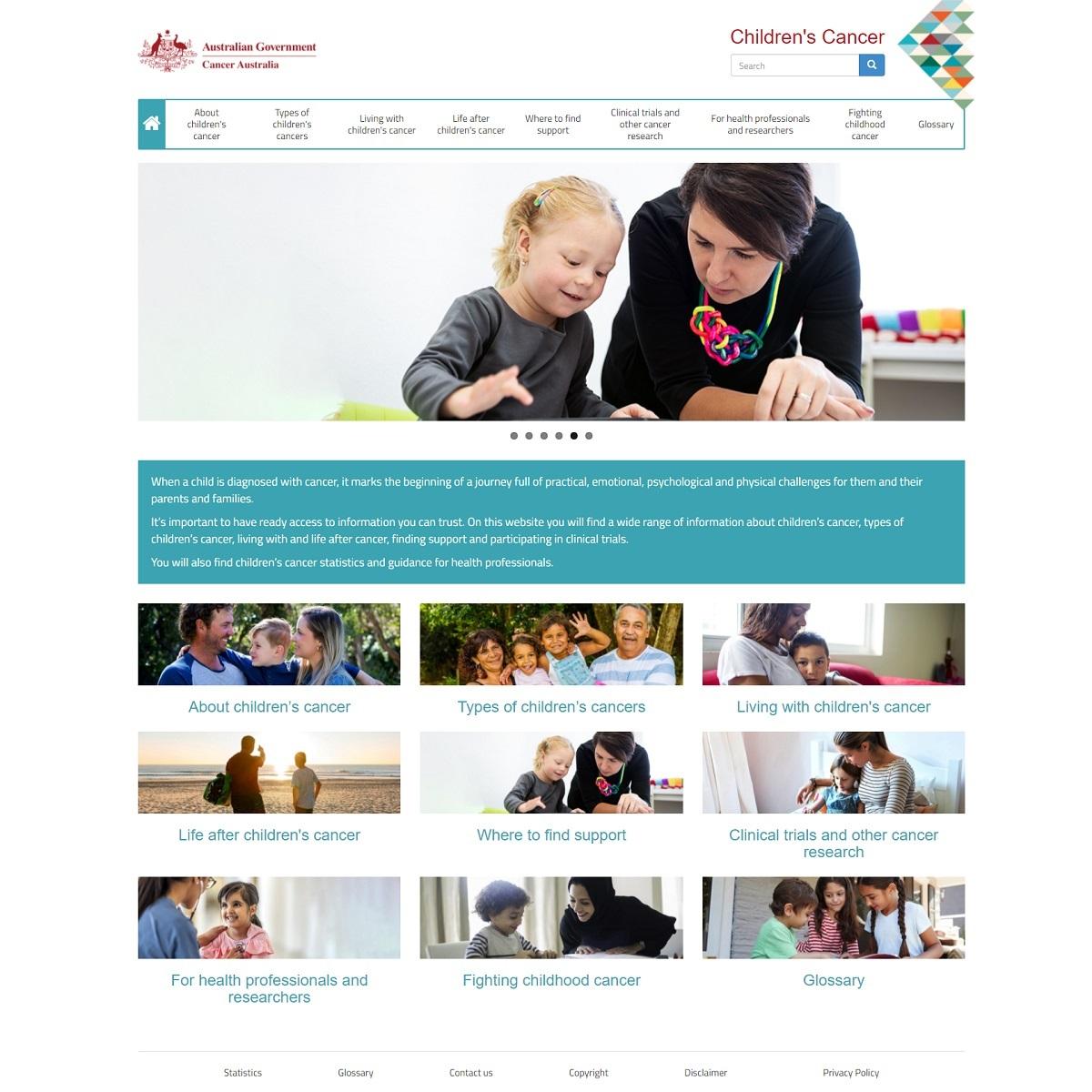 Screenshot of the Childrens Cancer homepage